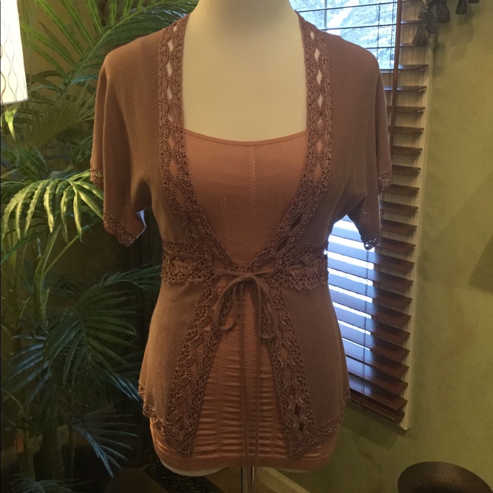 Front Tie Sweater with Crochet Trim